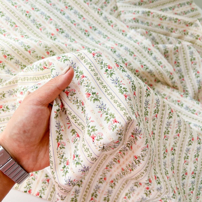 قماش قطني مخطط بنقشة زهور عتيق - مراجعة Home Textiles Discount وسعره